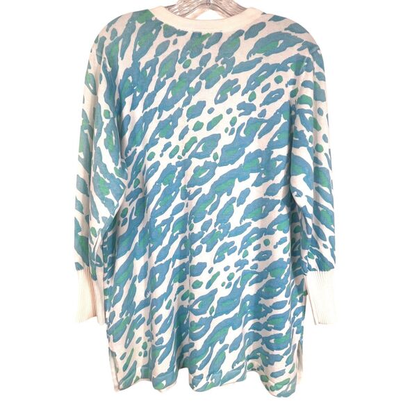 NWT Bob Mackie Wearable Art Cardigan Sweater Size Large Blue Green Animal Print - Picture 2 of 16